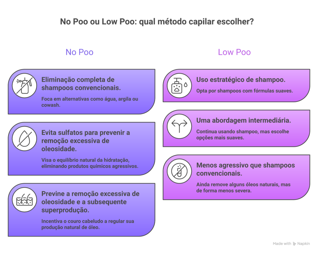 Imagem temática do artigo: No Poo vs Low Poo: qual escolher para seu fio e como fazer a transição