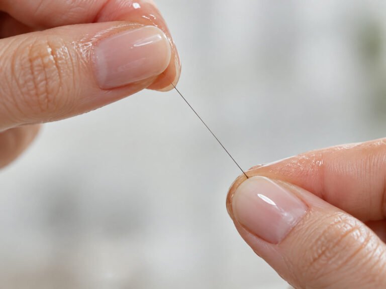 Teste de elasticidade capilar esticando um fio de cabelo